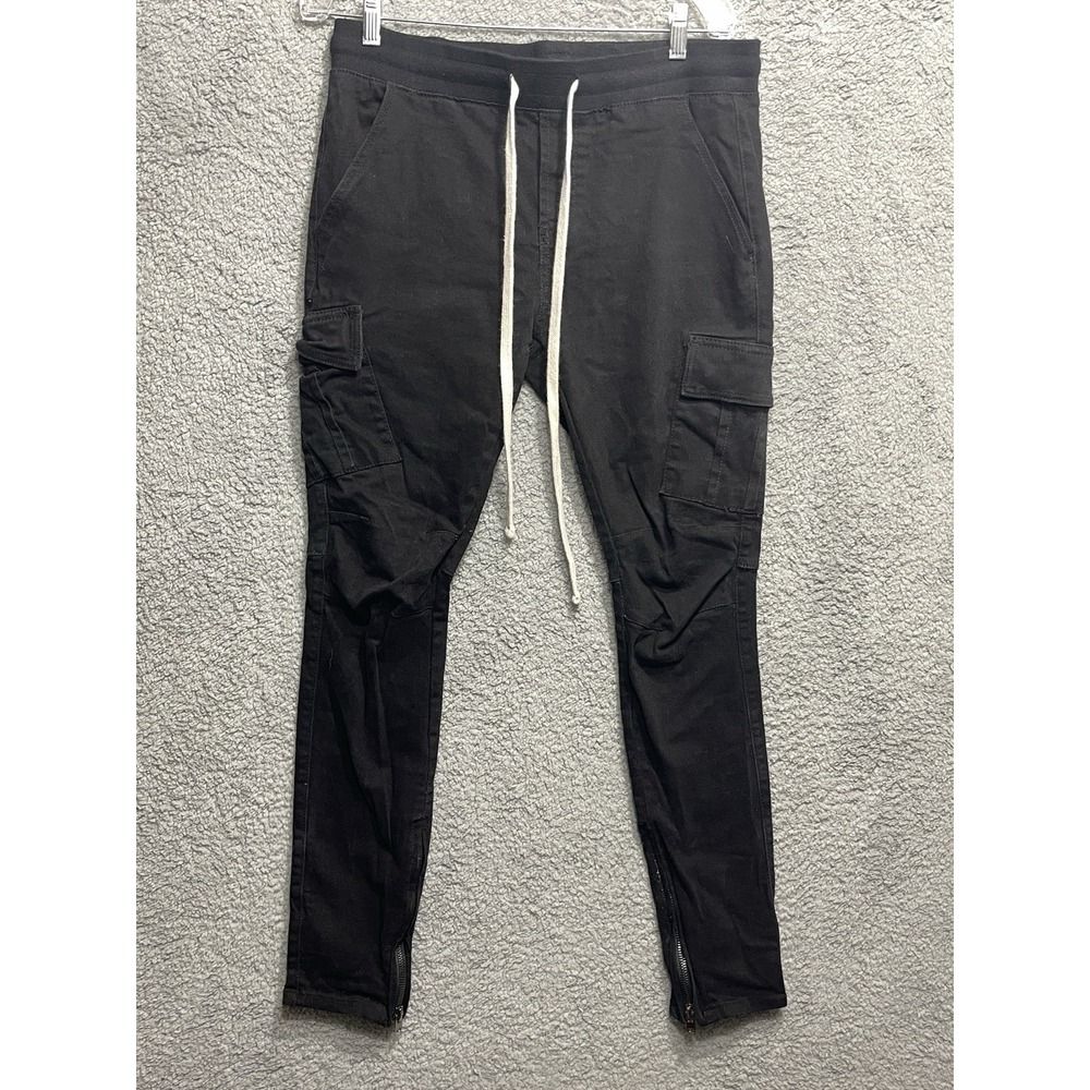 MNML Streetwear Cargo Jogger Pants Black Size L Drawstring Zip Ankle Pockets